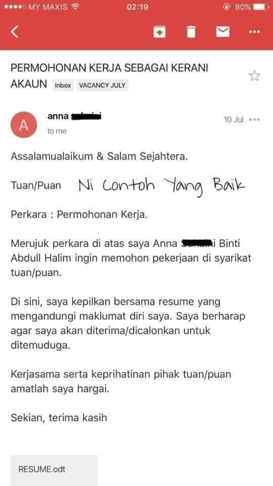 email mohon kerja